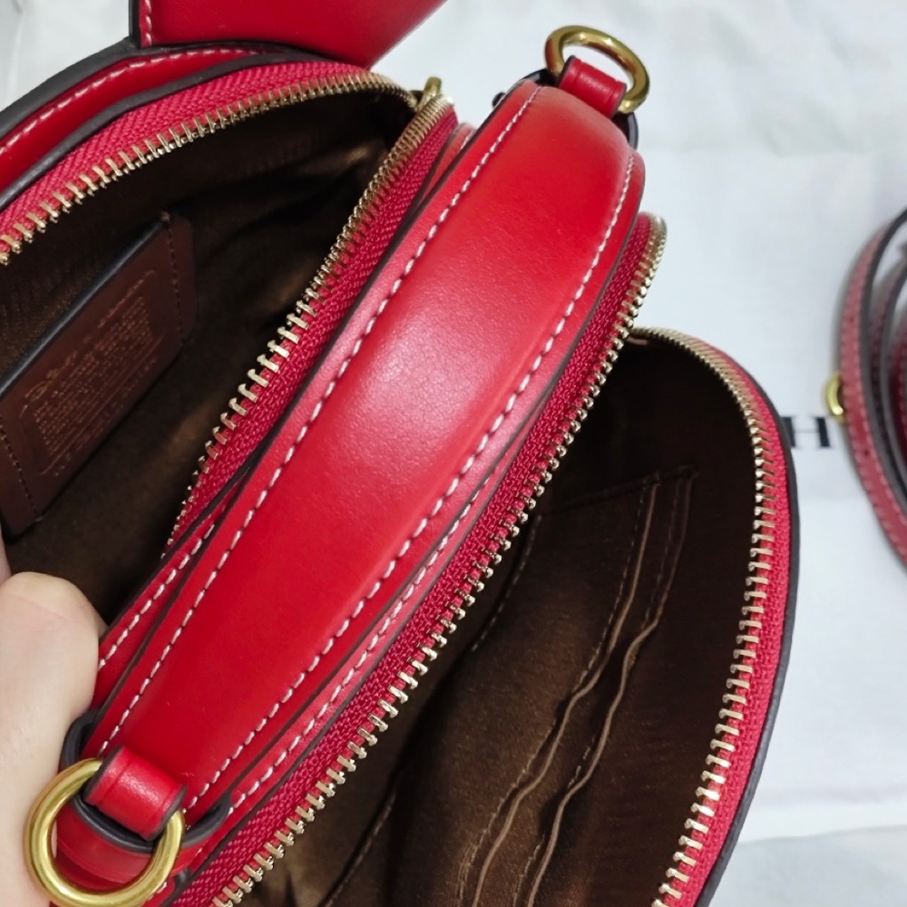 Coach Red Leather Ear-Accent Round Crossbody - Picture 7 of 7